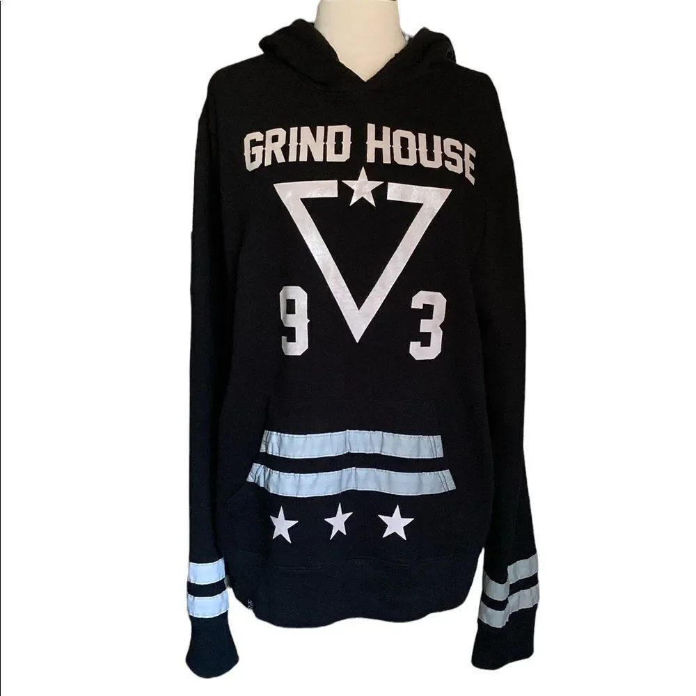 Rare!  GRIND HOUSE Black Label - Fashion Designer Hoodie with reflective strips